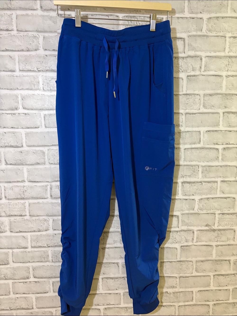 White cross scrub royal blue pants with Drawstring Waist, medium